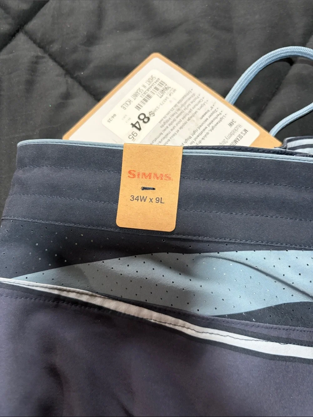 Simms Men's Navy and Light Blue Striped Swim Board Shorts - Picture 4 of 4